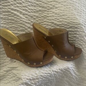 Michael Kors Tan Leather Wedge Sandals